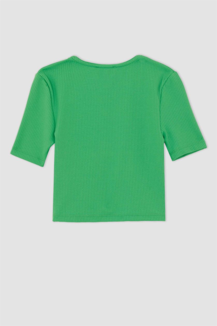 Женщины Зеленый Кроп топ с V-образным вырезом, Coool