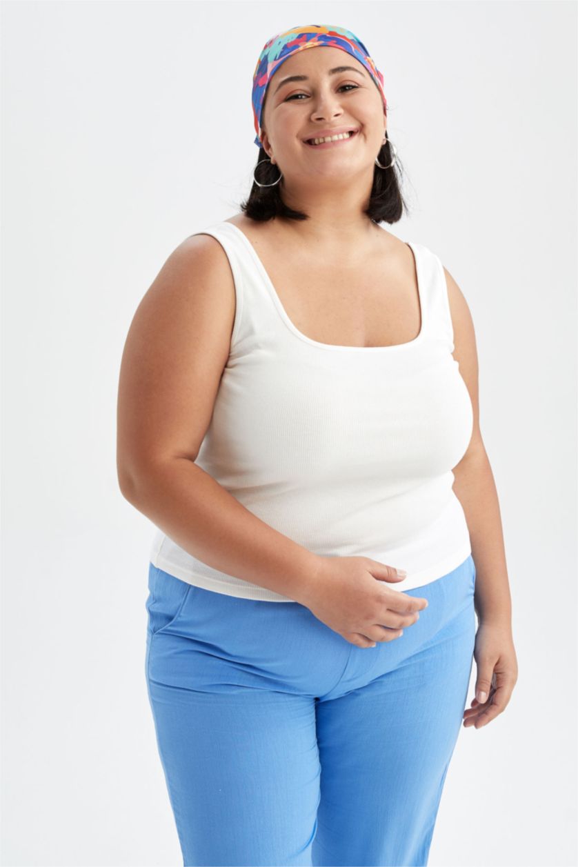 FEMME Écru Maillot De Corps Coupe Slim À Encolure Carrée