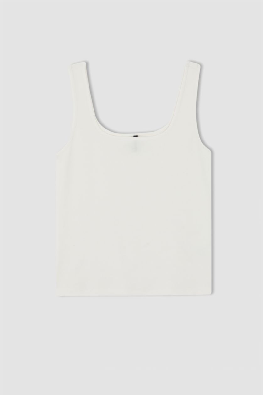 FEMME Écru Maillot De Corps Coupe Slim À Encolure Carrée