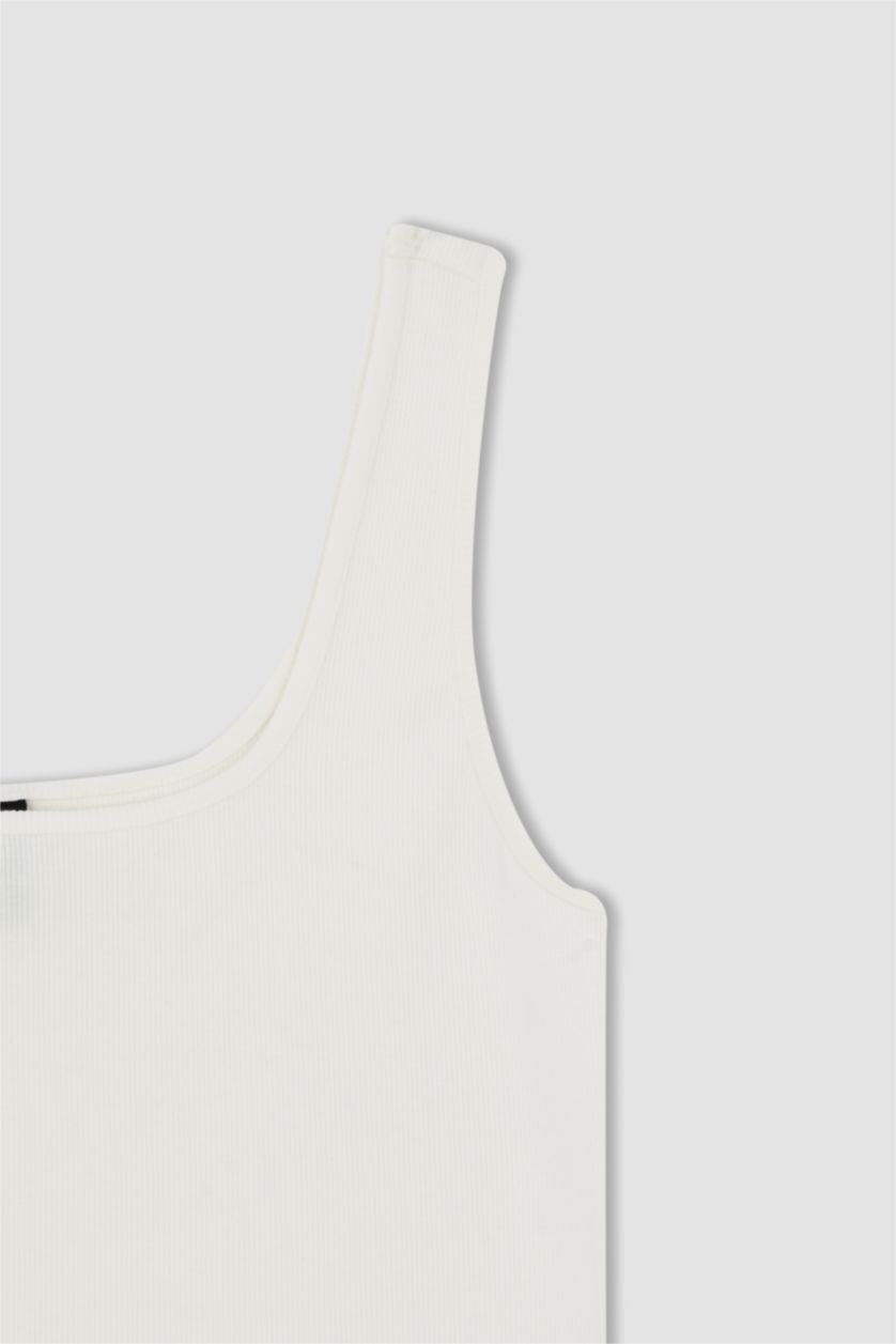 FEMME Écru Maillot De Corps Coupe Slim À Encolure Carrée