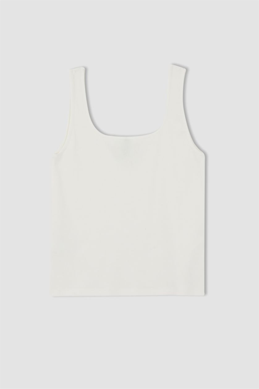 FEMME Écru Maillot De Corps Coupe Slim À Encolure Carrée