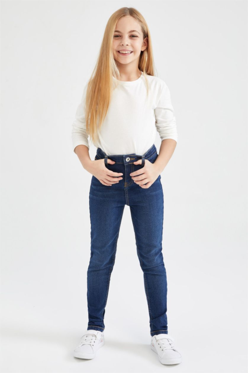 بناتي أزرق بنطلون جينز بناتي سكيني فيت بساق ضيق