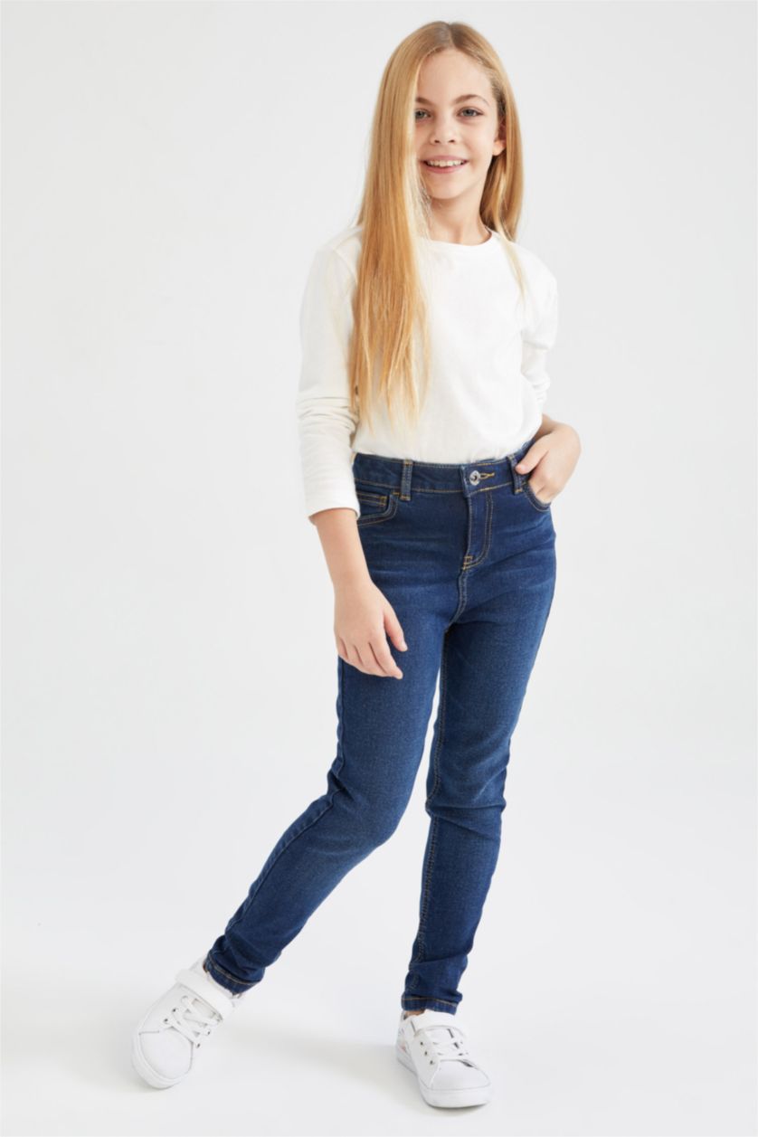 بناتي أزرق بنطلون جينز بناتي سكيني فيت بساق ضيق