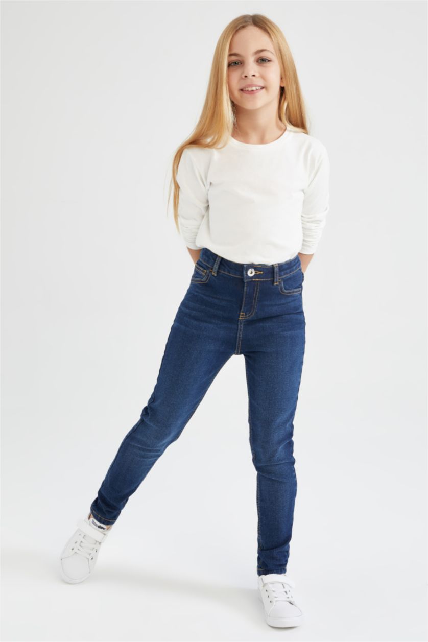 بناتي أزرق بنطلون جينز بناتي سكيني فيت بساق ضيق