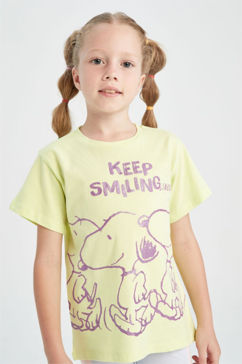 GIRLS & TEENS Light Yellow Regular Fit Snoopy Licensed Short Sleeve T-Shirt