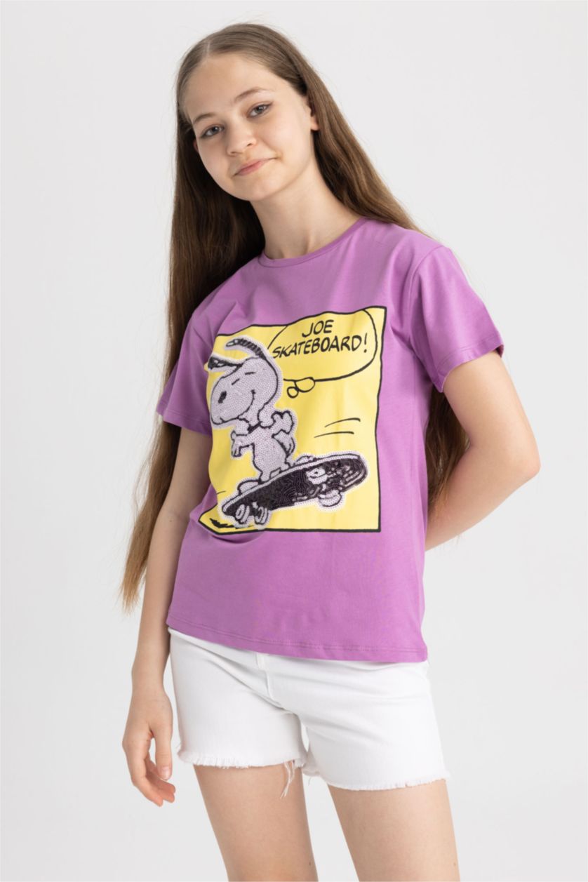 GIRLS & TEENS Pink Girl Snoopy Regular Fit Short Sleeve T-Shirt