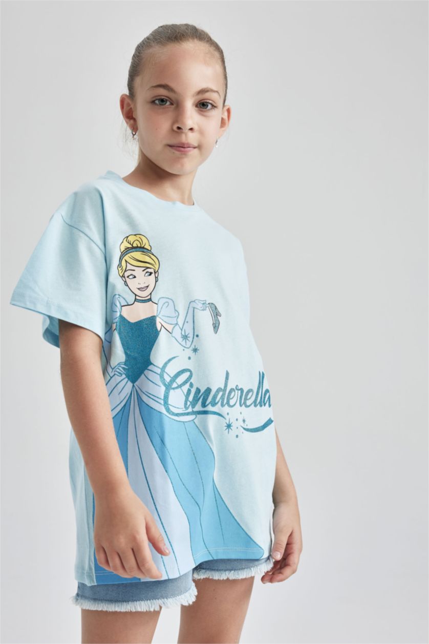 GIRLS & TEENS Light Turquoise Regular Fit Disney Princess Licensed Short Sleeve T-Shirt