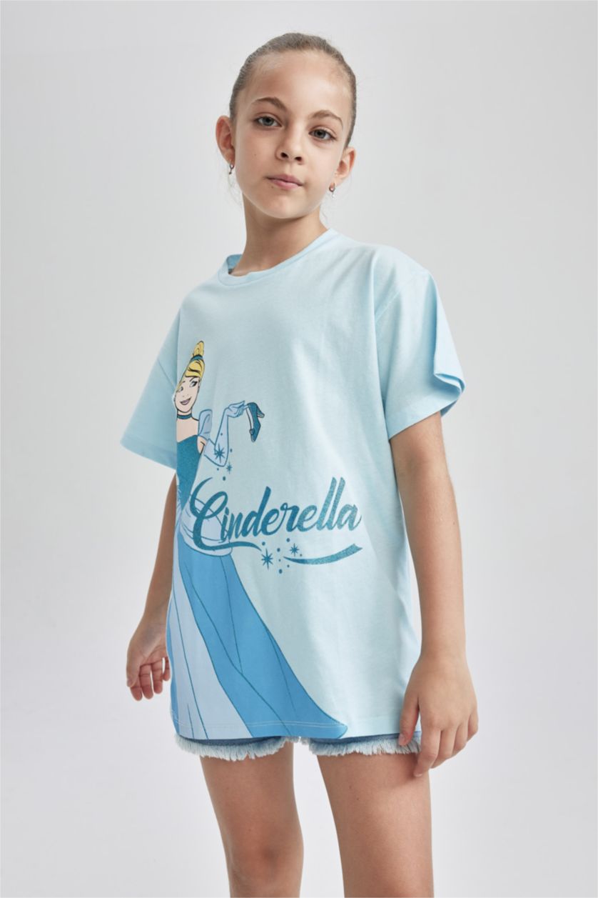 GIRLS & TEENS Light Turquoise Regular Fit Disney Princess Licensed Short Sleeve T-Shirt