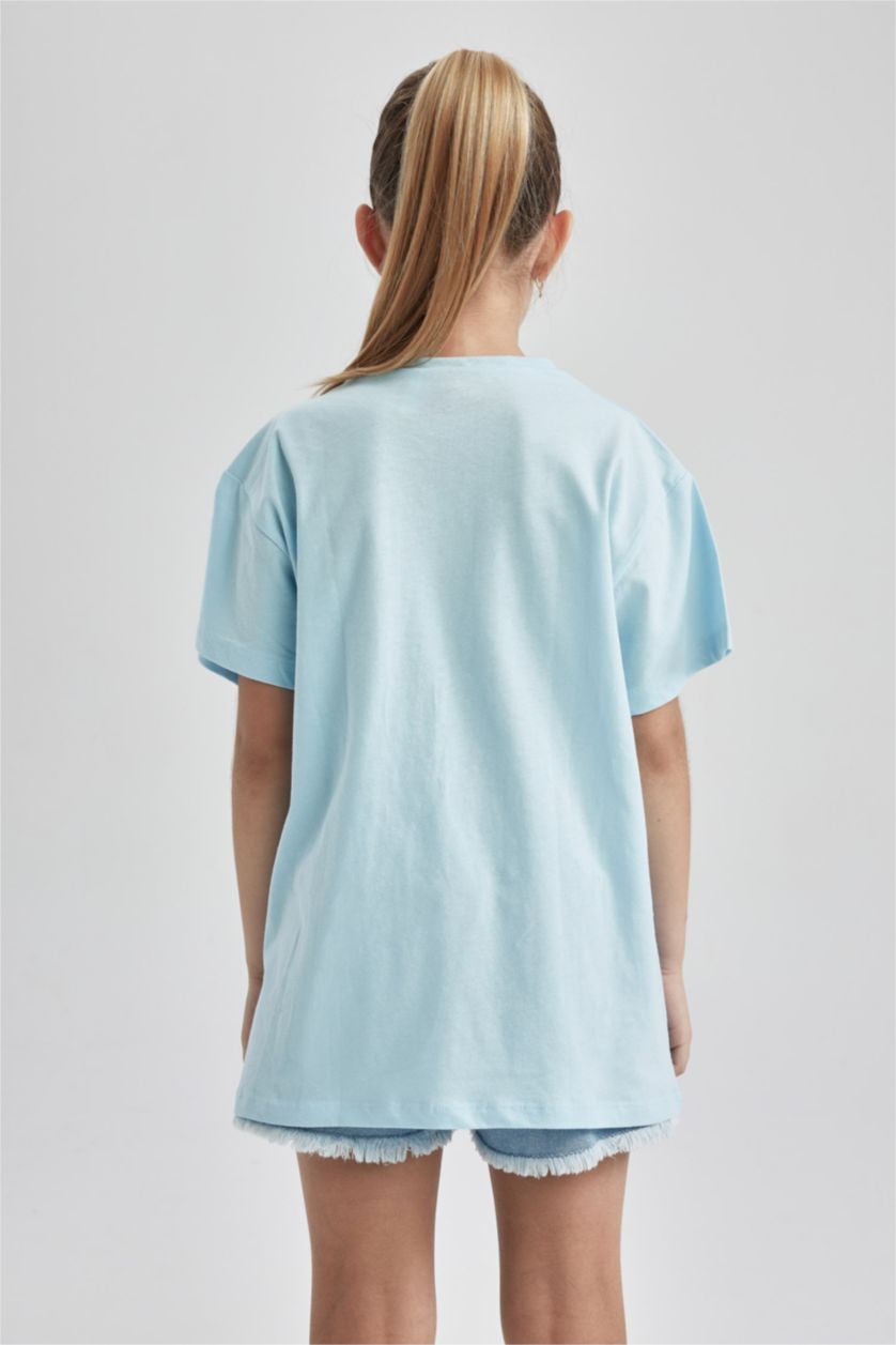 GIRLS & TEENS Light Turquoise Regular Fit Disney Princess Licensed Short Sleeve T-Shirt