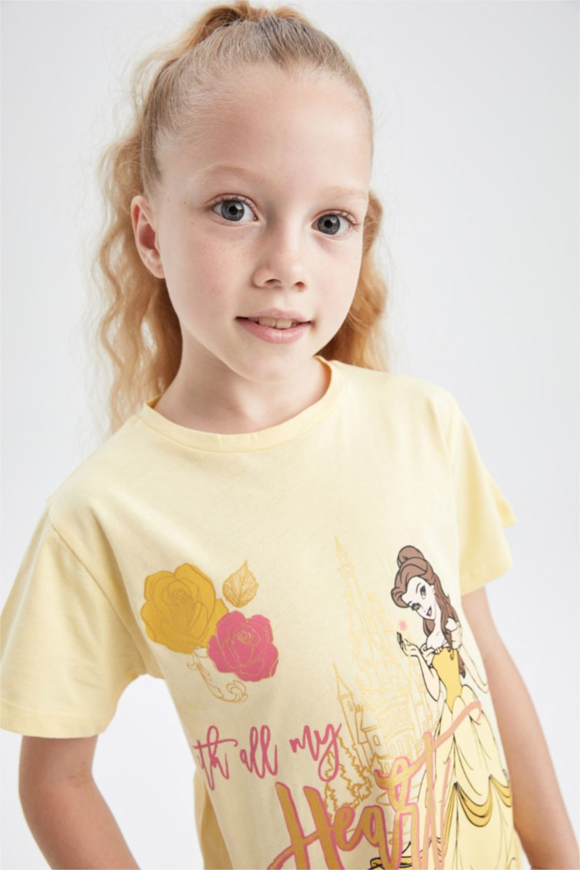 GIRLS & TEENS Light Yellow Regular Fit Disney Princess Licensed Short Sleeve T-Shirt