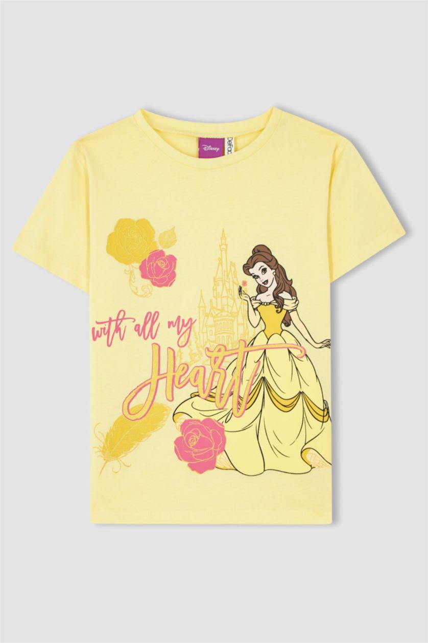 GIRLS & TEENS Light Yellow Regular Fit Disney Princess Licensed Short Sleeve T-Shirt