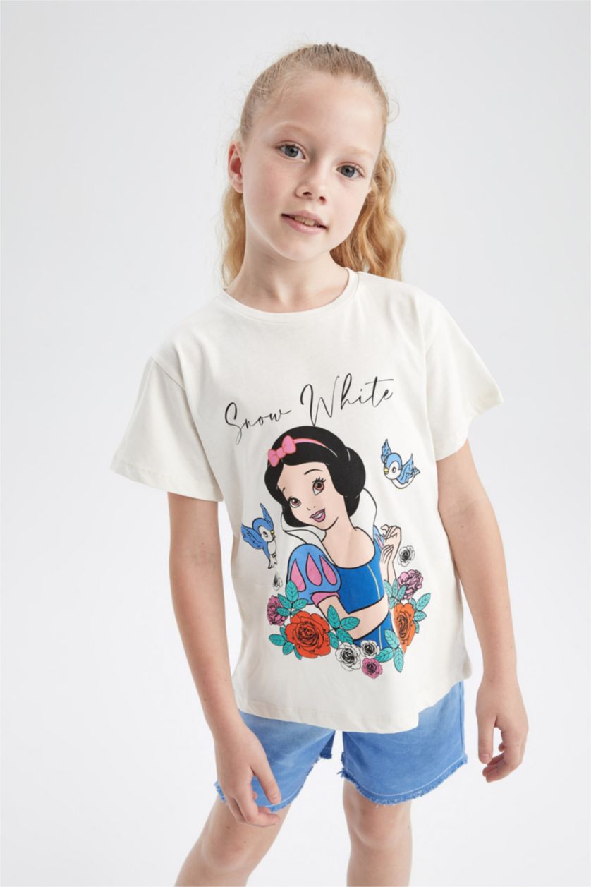 Girls & Teens Ecru Regular Fit Disney Princess Licensed Short Sleeve T-Shirt