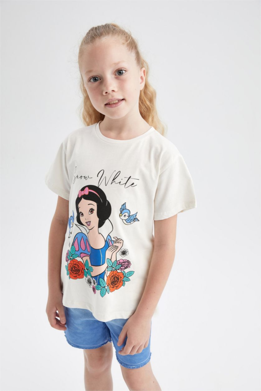 Girls & Teens Ecru Regular Fit Disney Princess Licensed Short Sleeve T-Shirt