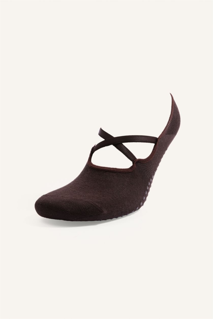Women Brown 2 piece Cotton Pilates Socks