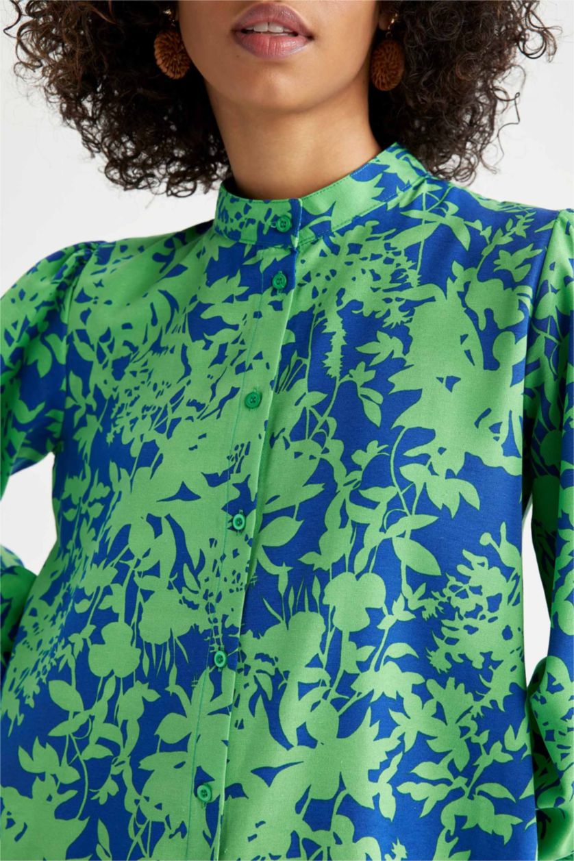 WOMAN Dark Green A-Line Floral Patterned Long Sleeve Maxi Dress