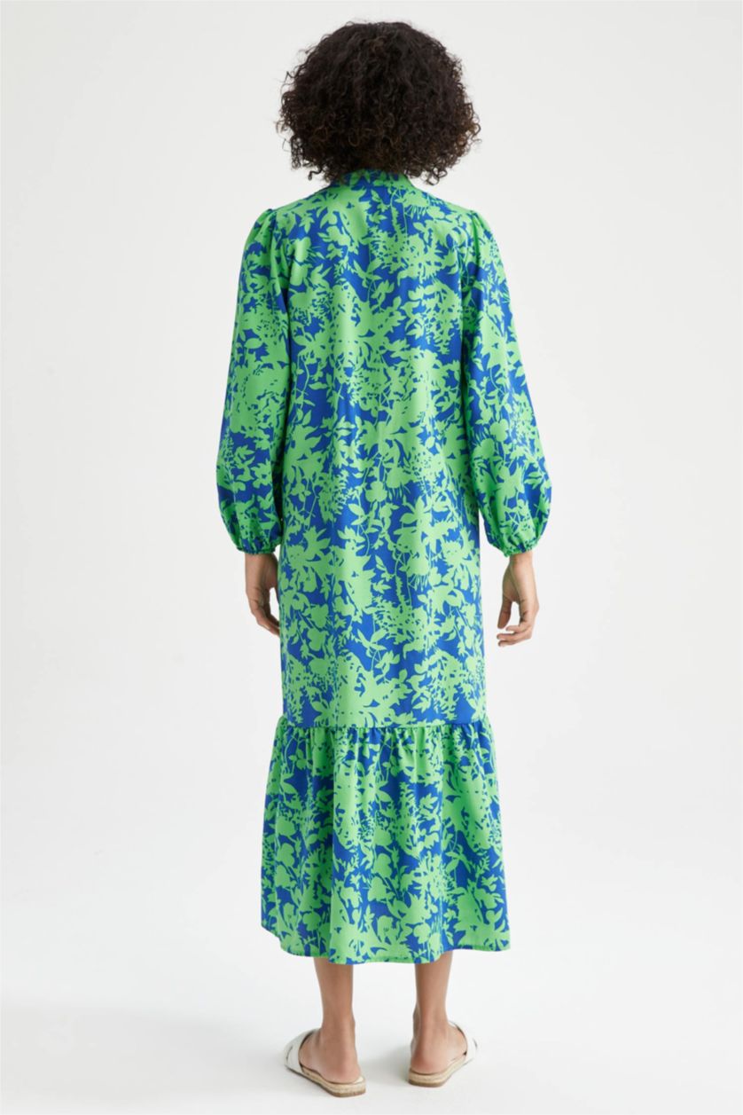 WOMAN Dark Green A-Line Floral Patterned Long Sleeve Maxi Dress