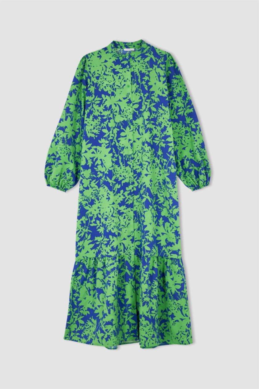 WOMAN Dark Green A-Line Floral Patterned Long Sleeve Maxi Dress