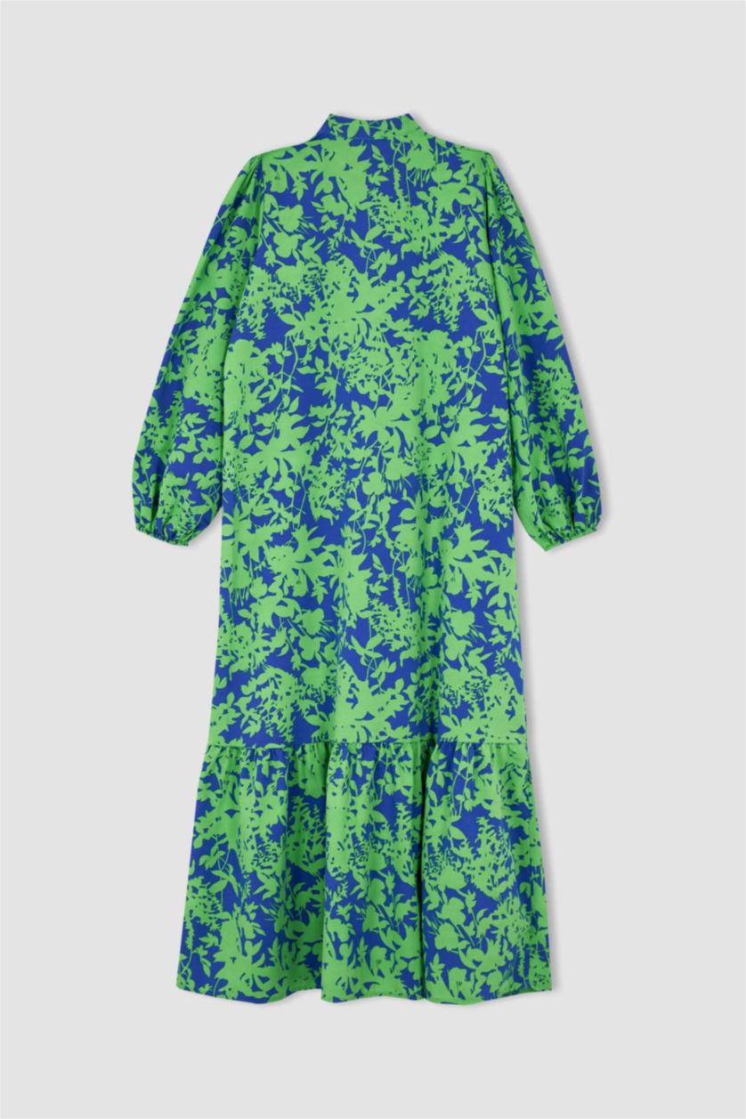 WOMAN Dark Green A-Line Floral Patterned Long Sleeve Maxi Dress