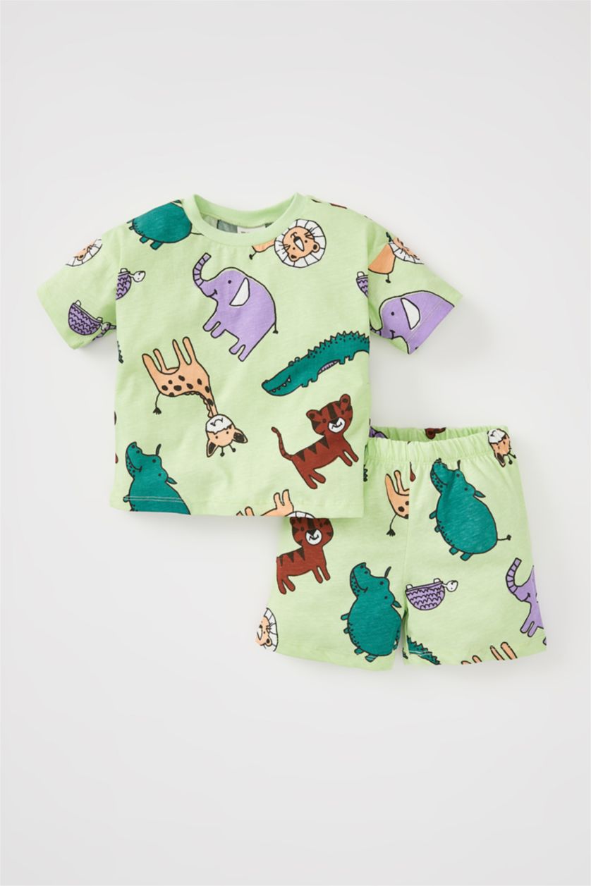 BÉBÉ GARÇON Bleu Ensemble short et t-shirt à manches courtes imprimé animal amusant pour bébé garçon