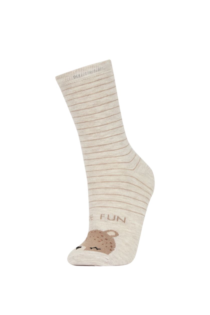 Kadın Karma Kadın Hayvan Desenli 3'lü Pamuklu Uzun Çorap