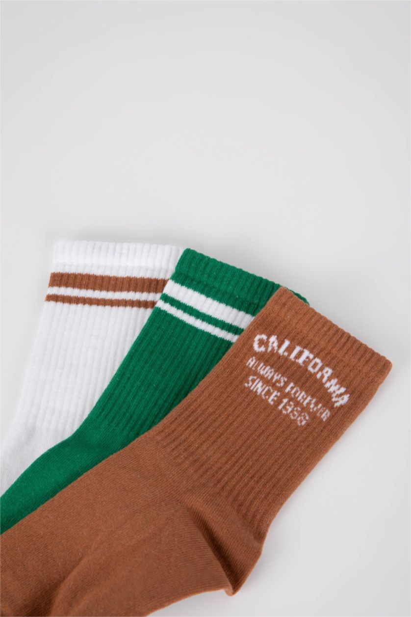 Kadın Karma Kadın Slogan Baskılı 3'lü Pamuklu Uzun Çorap