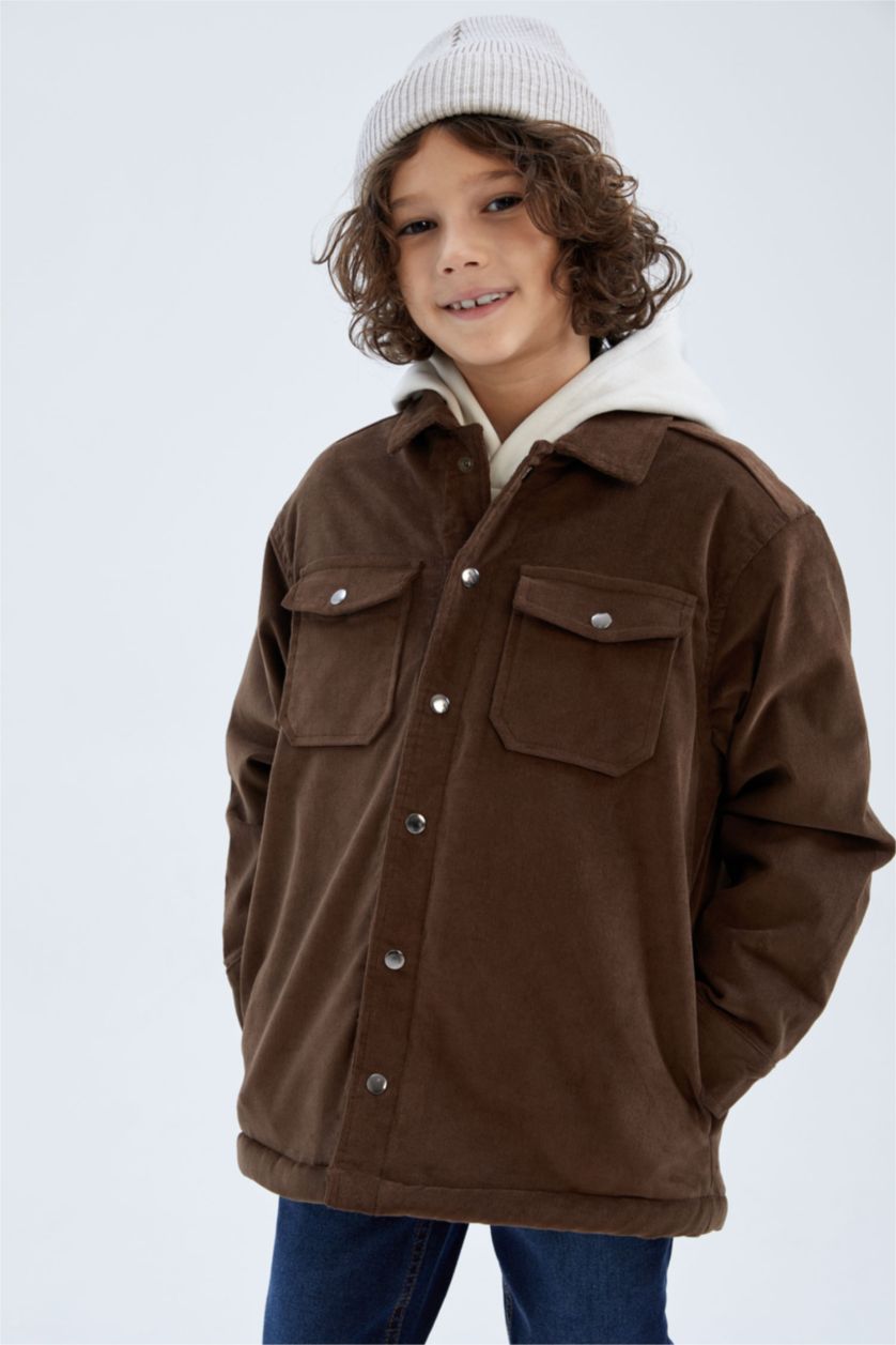 Erkek Çocuk - Genç Erkek Kahve Erkek Çocuk Fitilli Kadife Pelüş Astar Mont