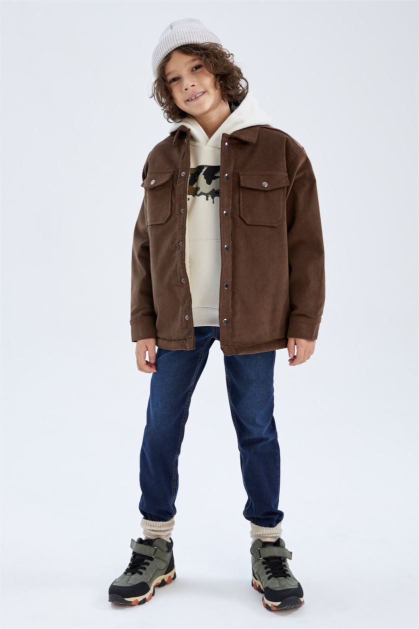 Erkek Çocuk - Genç Erkek Kahve Erkek Çocuk Fitilli Kadife Pelüş Astar Mont