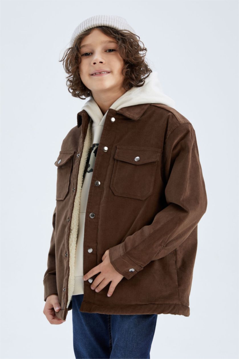 Erkek Çocuk - Genç Erkek Kahve Erkek Çocuk Fitilli Kadife Pelüş Astar Mont