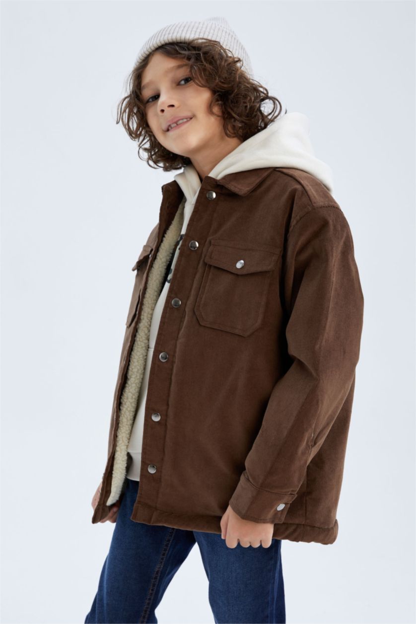 Erkek Çocuk - Genç Erkek Kahve Erkek Çocuk Fitilli Kadife Pelüş Astar Mont