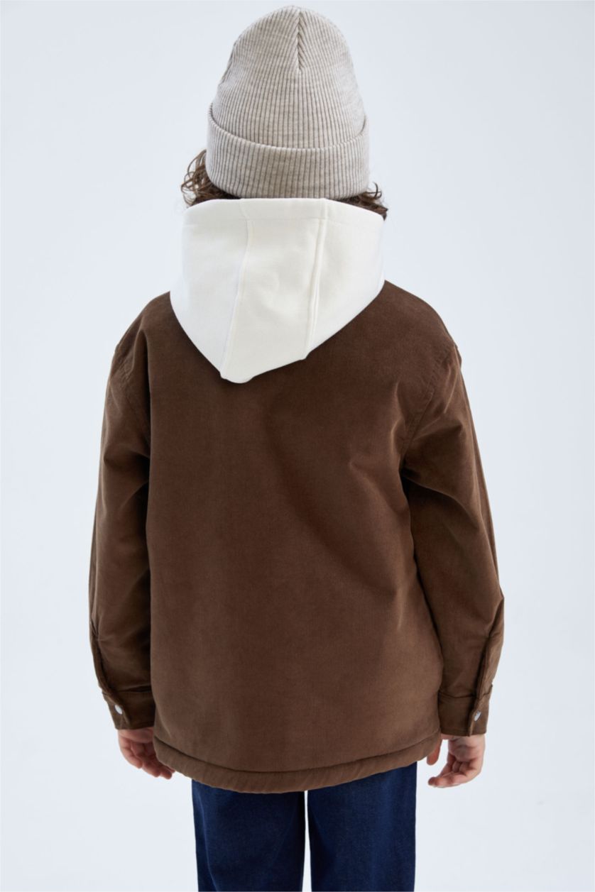 Erkek Çocuk - Genç Erkek Kahve Erkek Çocuk Fitilli Kadife Pelüş Astar Mont