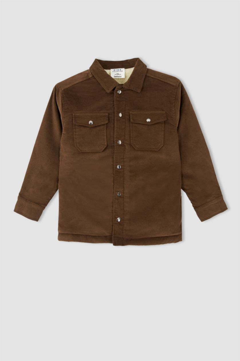 Erkek Çocuk - Genç Erkek Kahve Erkek Çocuk Fitilli Kadife Pelüş Astar Mont