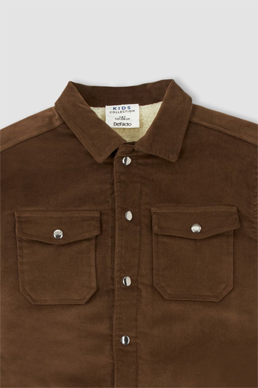 Erkek Çocuk - Genç Erkek Kahve Erkek Çocuk Fitilli Kadife Pelüş Astar Mont