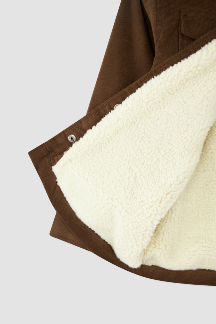 Erkek Çocuk - Genç Erkek Kahve Erkek Çocuk Fitilli Kadife Pelüş Astar Mont