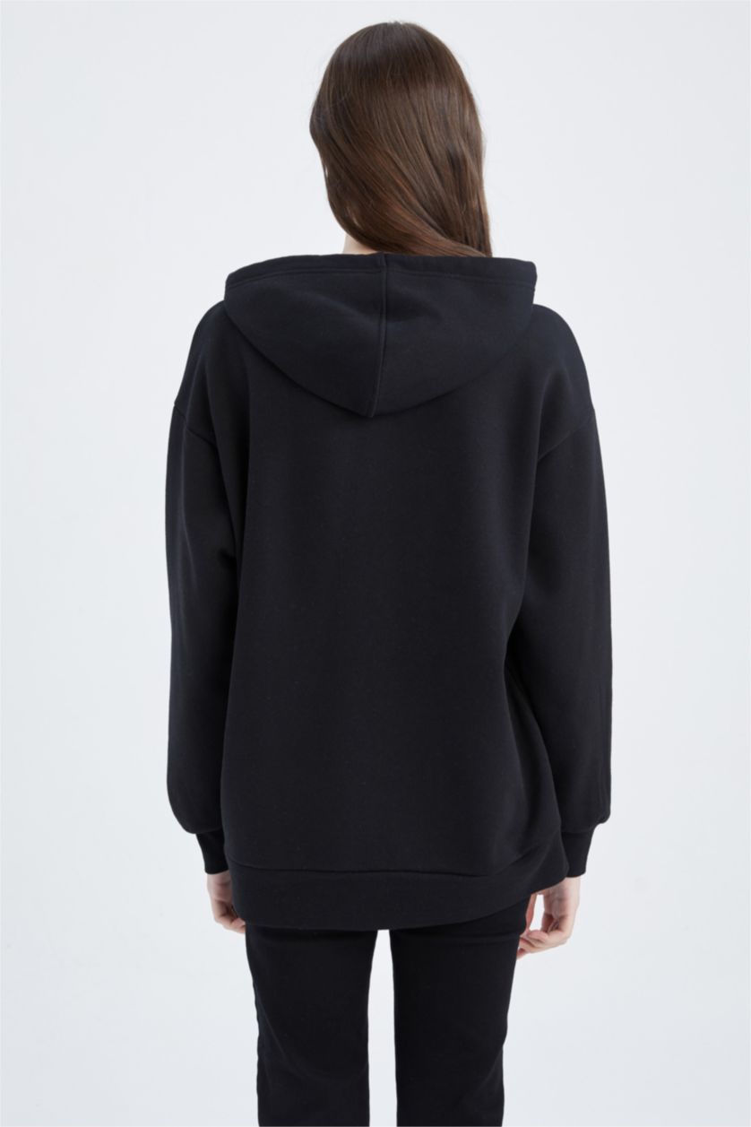 Kadın Siyah Coool Tupac Oversize Fit Kapüşonlu Sweatshirt