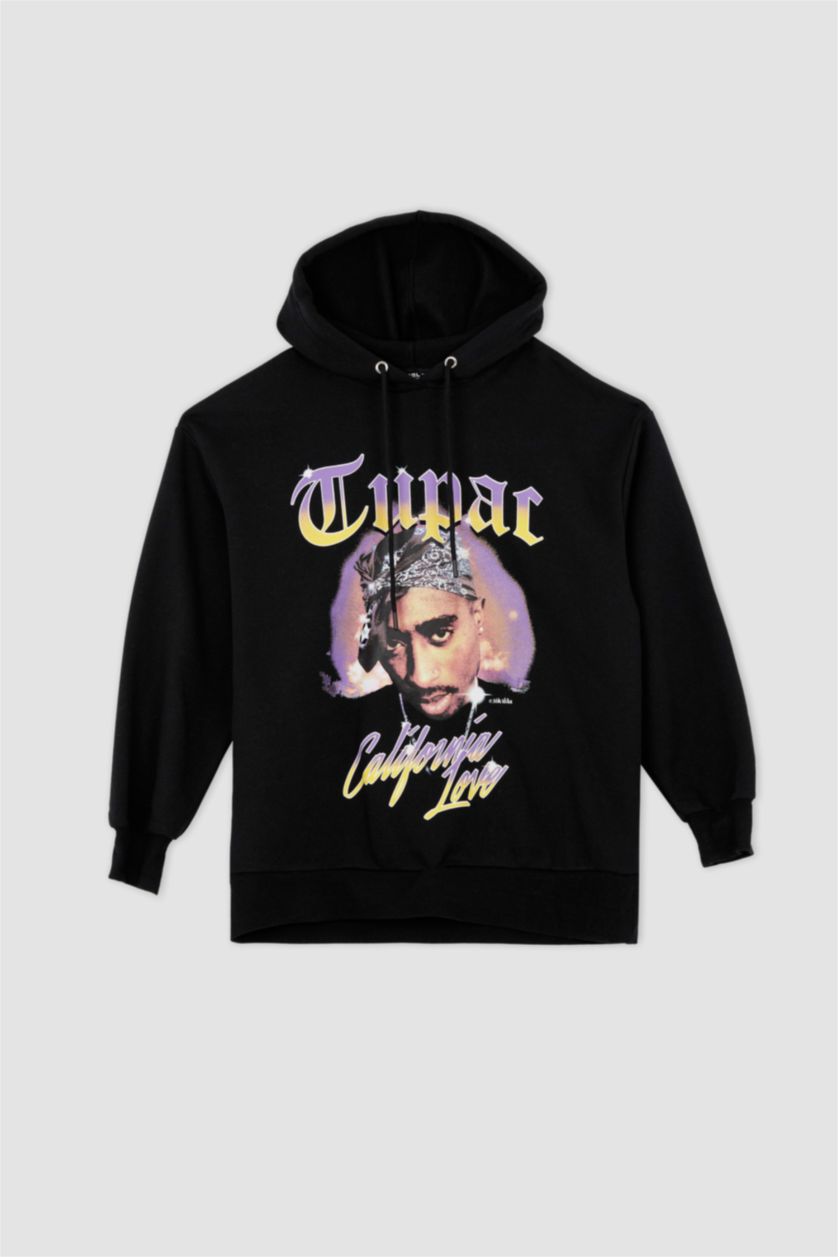 Kadın Siyah Coool Tupac Oversize Fit Kapüşonlu Sweatshirt