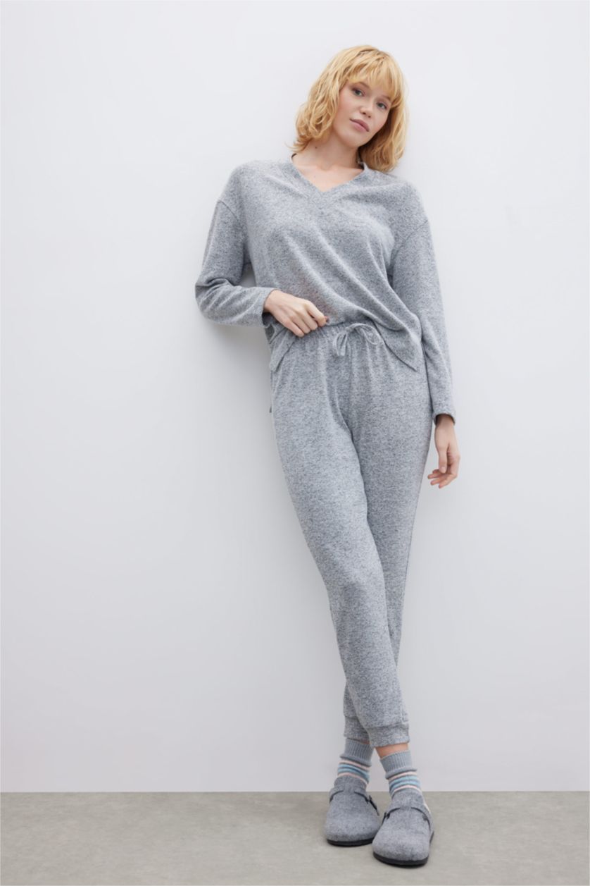 WOMAN Grey Melange Fall in Love Regular Fit Pajama Bottoms