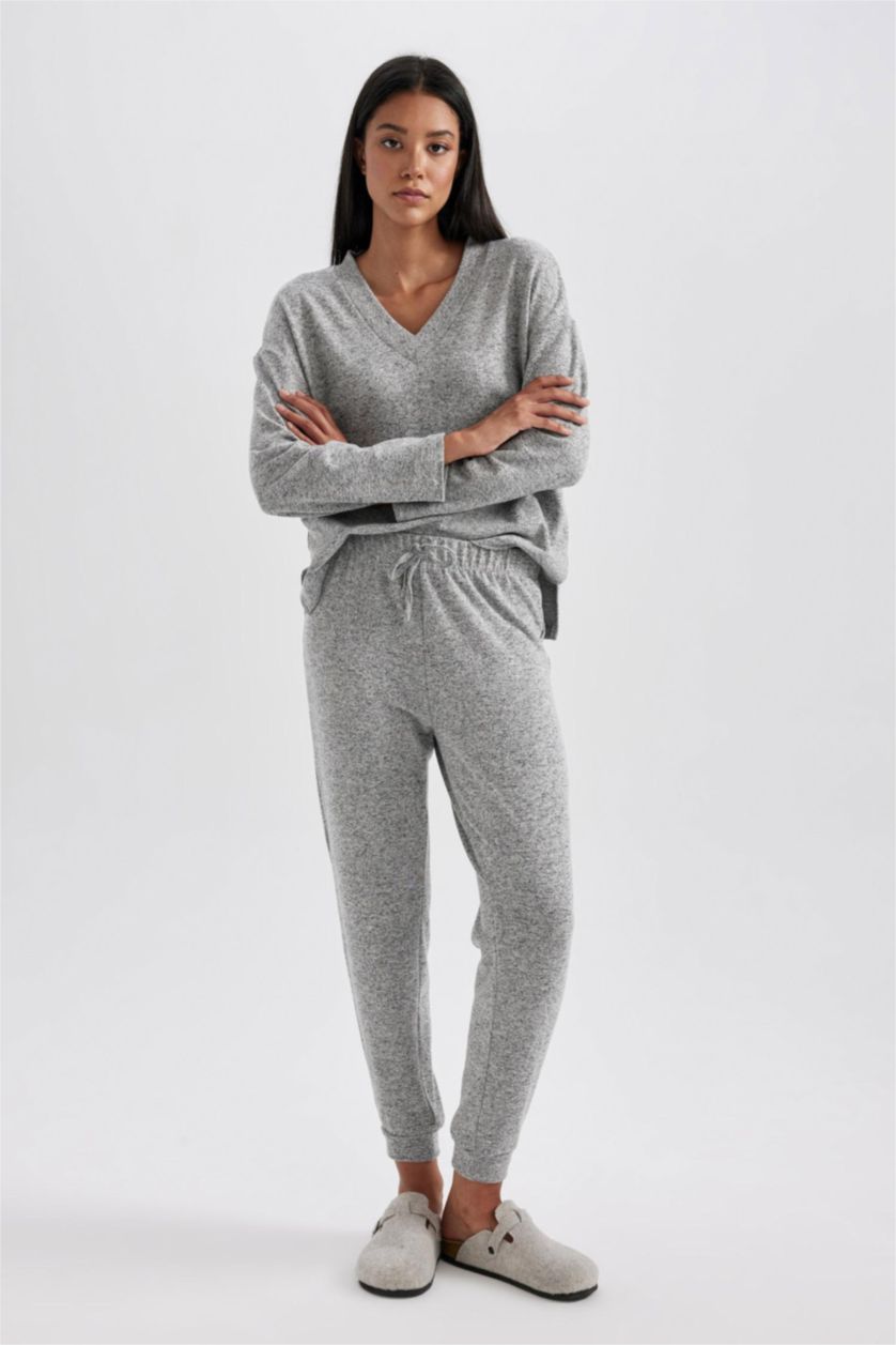 WOMAN Grey Melange Fall in Love Regular Fit Pajama Bottoms