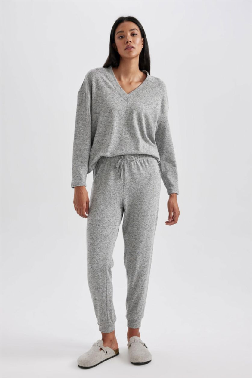 WOMAN Grey Melange Fall in Love Regular Fit Pajama Bottoms
