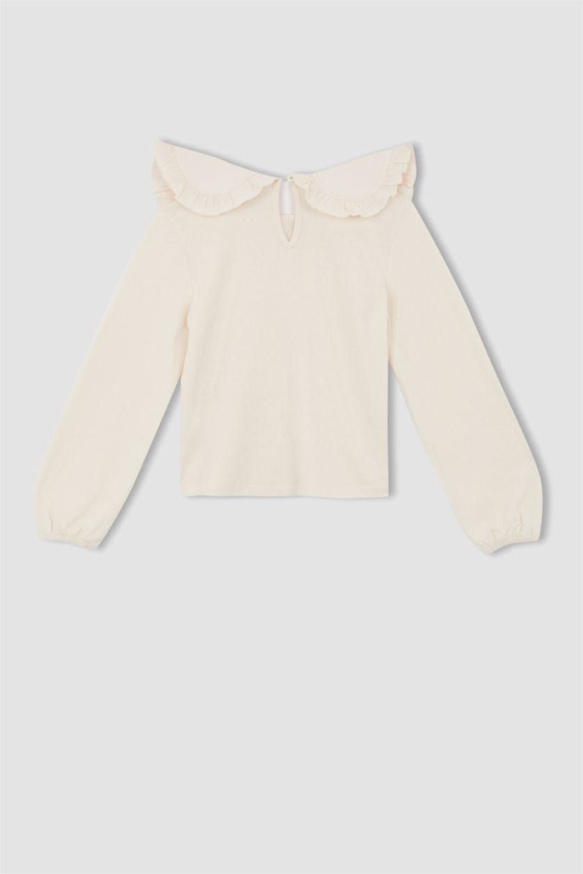 بنات أبيض طقم بناتي تنورة كاروهات و تي شيرت بأكمام طويلة بياقة عريضة