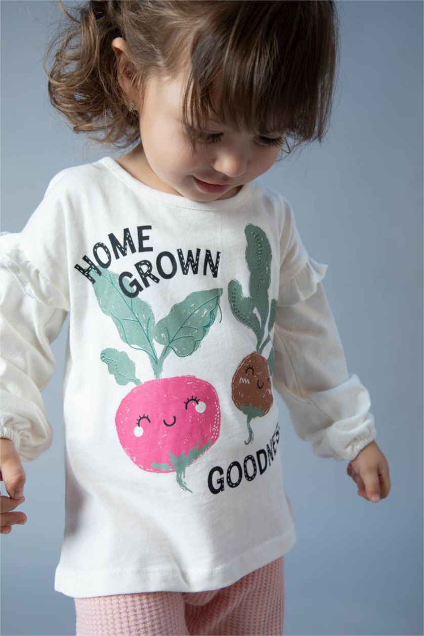 BÉBÉ FILLE Rose Clair T-shirt à manches longues et col rond en coton peigné pour bébé fille