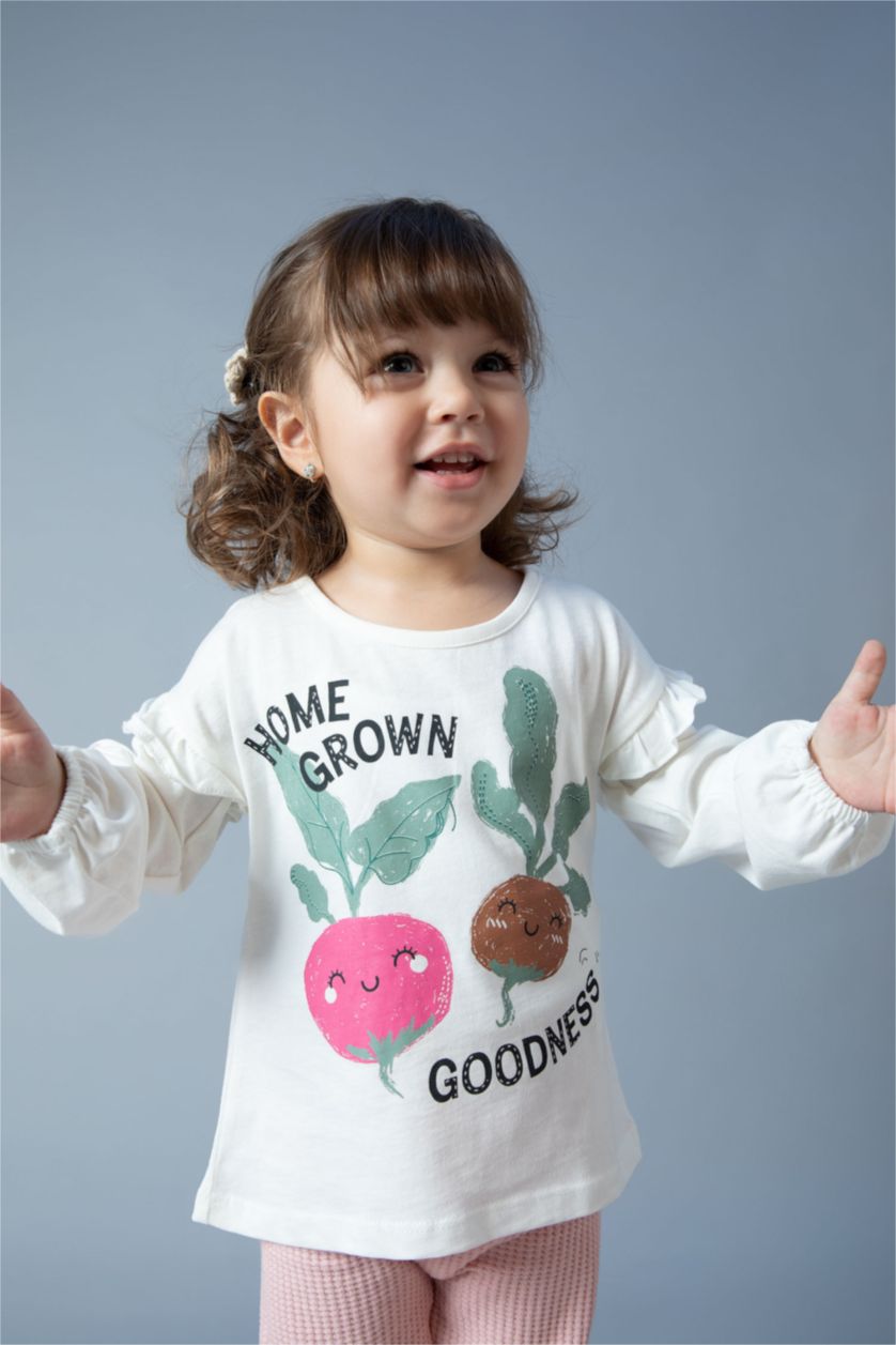 BÉBÉ FILLE Rose Clair T-shirt à manches longues et col rond en coton peigné pour bébé fille