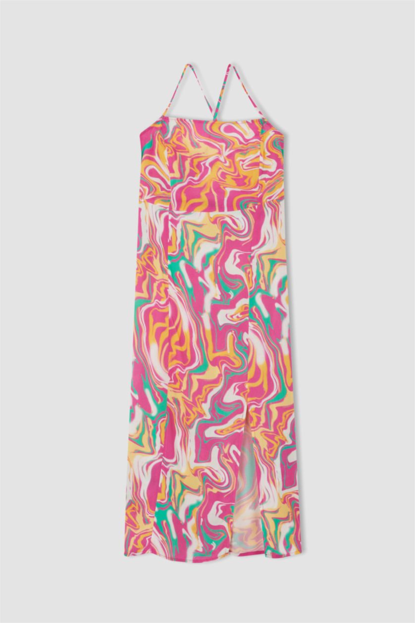 WOMAN Pink Cross Back Detail Rope Strap Viscose Midi Dress