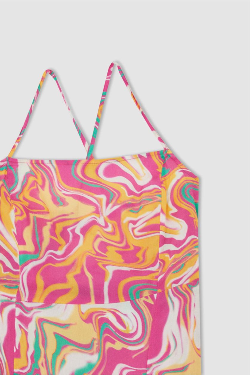 WOMAN Pink Cross Back Detail Rope Strap Viscose Midi Dress