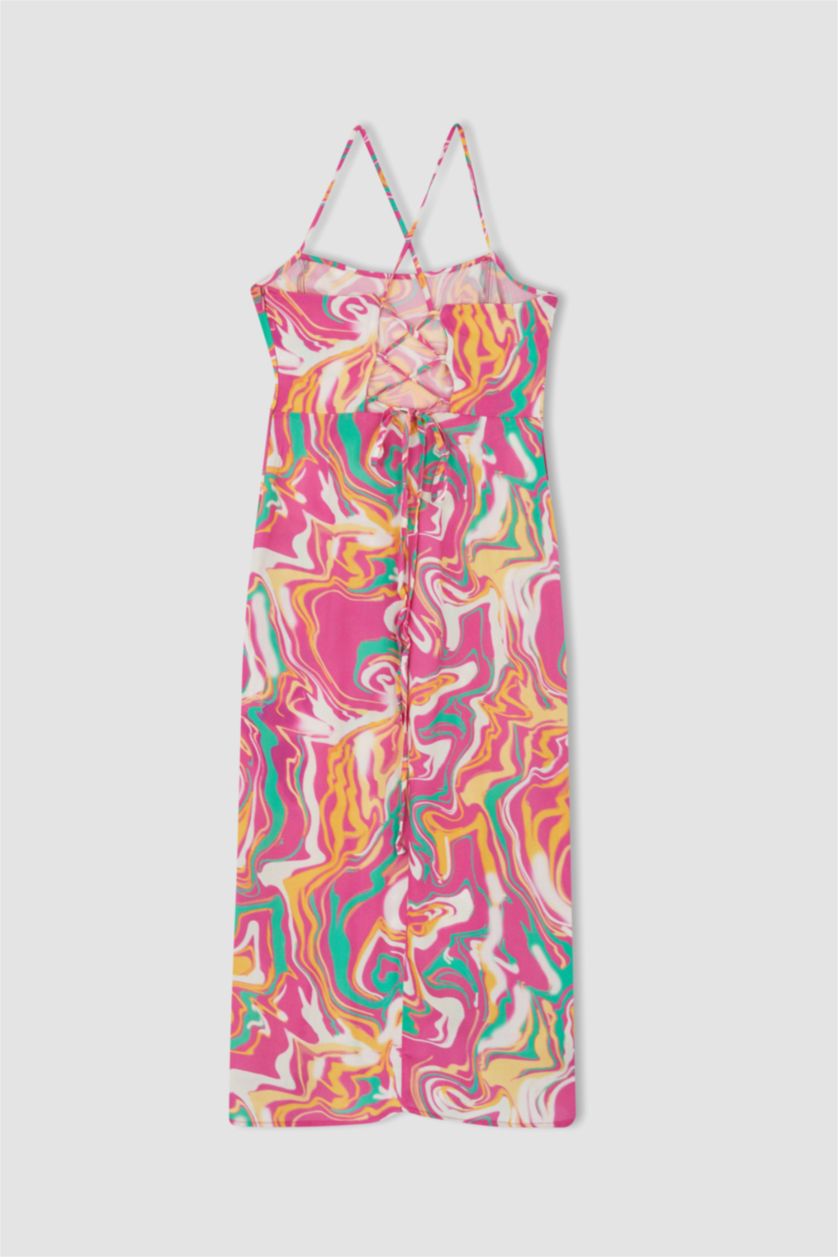 WOMAN Pink Cross Back Detail Rope Strap Viscose Midi Dress