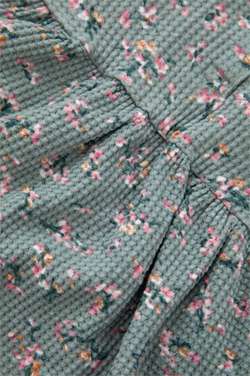 Baby Girl Light Green Regular Fit Flower Long Sleeve Knitted Dress