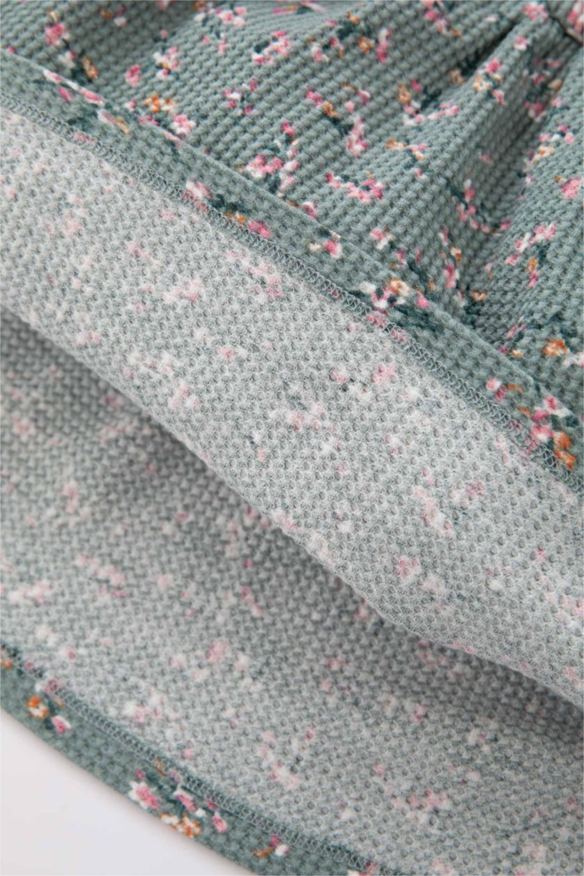 Baby Girl Light Green Regular Fit Flower Long Sleeve Knitted Dress