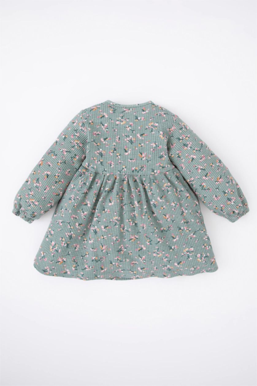 Baby Girl Light Green Regular Fit Flower Long Sleeve Knitted Dress