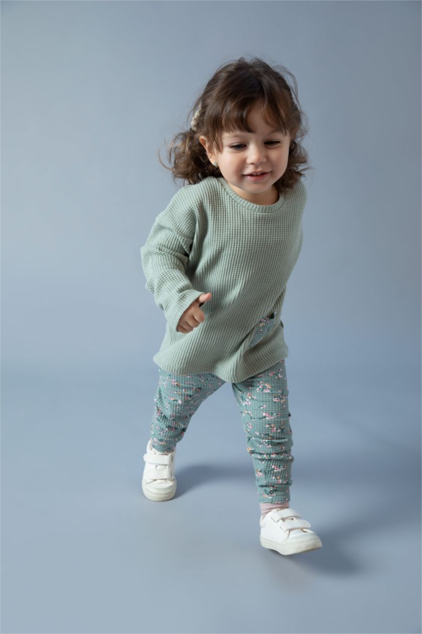 BÉBÉ FILLE Vert Clair Ensemble En Tricot Col Ras Du Cou Fleur Manche Longue 2 BéBé Fille