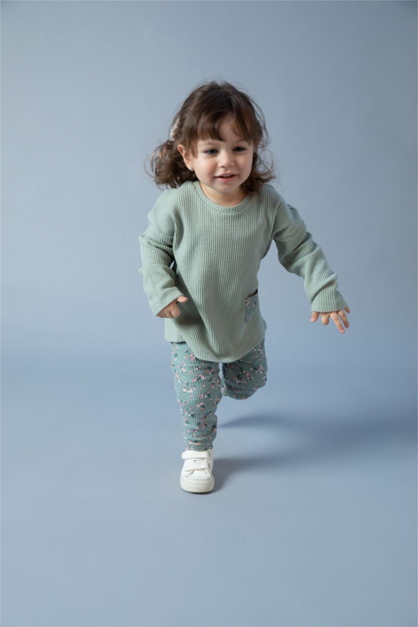 BÉBÉ FILLE Vert Clair Ensemble En Tricot Col Ras Du Cou Fleur Manche Longue 2 BéBé Fille