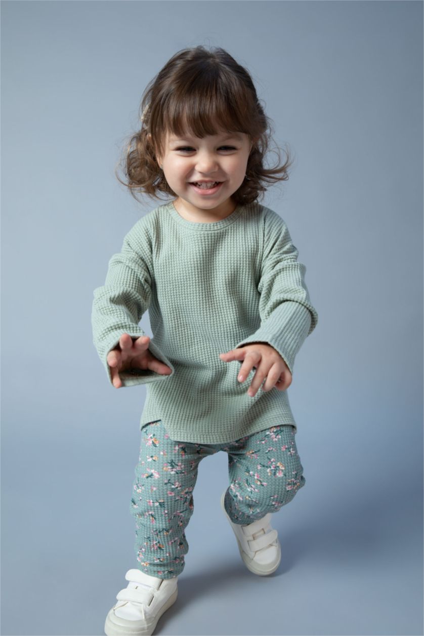 BÉBÉ FILLE Vert Clair Ensemble En Tricot Col Ras Du Cou Fleur Manche Longue 2 BéBé Fille